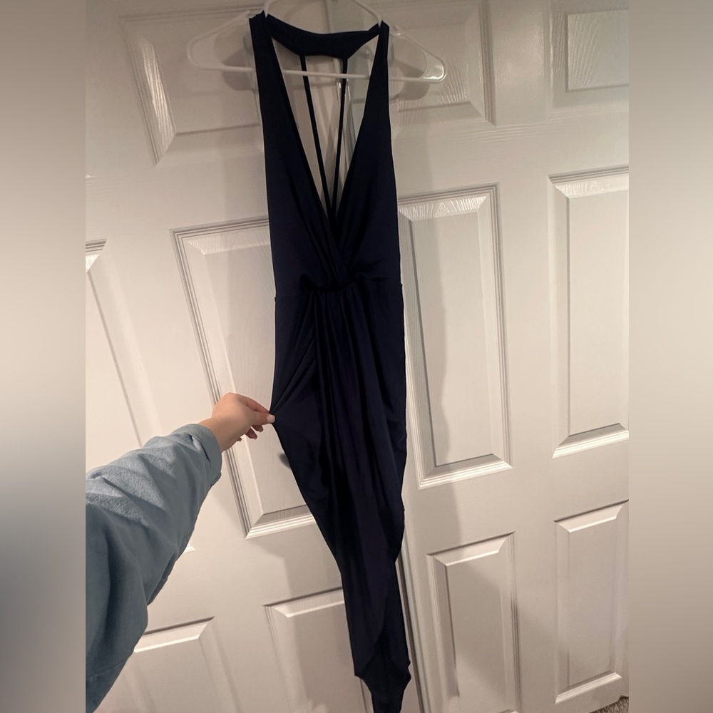 Navy Deep V-Strap Dress